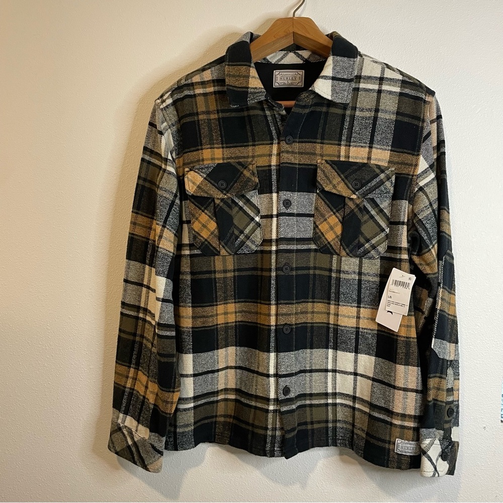 NEW Hurley Men's size L Flannel Shirt 100% cotton Santa Cruz Seaside Long-Sleeve